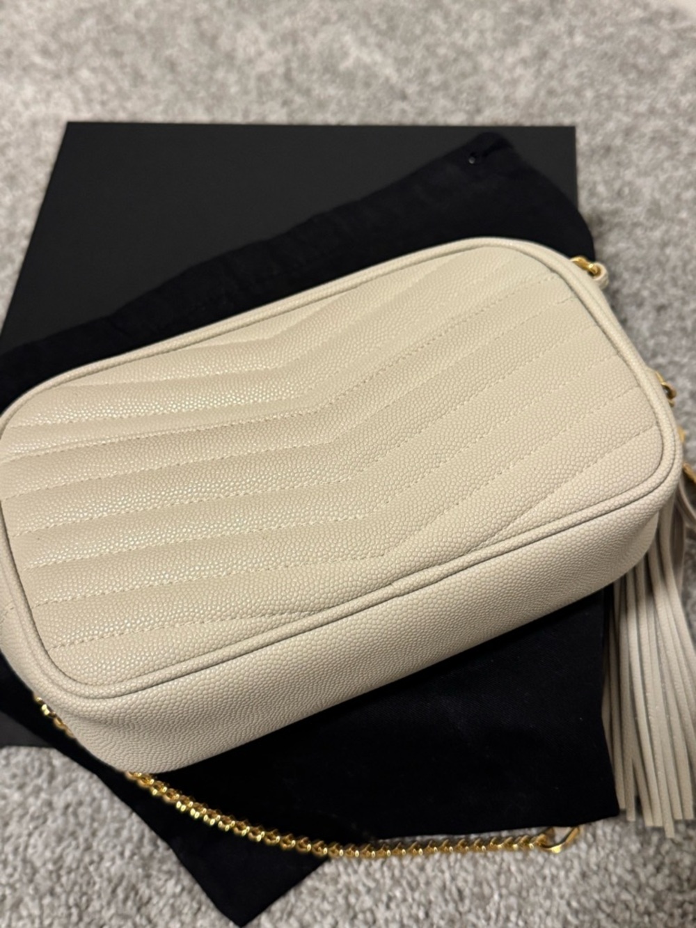 Saint Laurent Quilted Camera Crossbody Bag in Cream with Gold Hardware - Picture 6 of 16